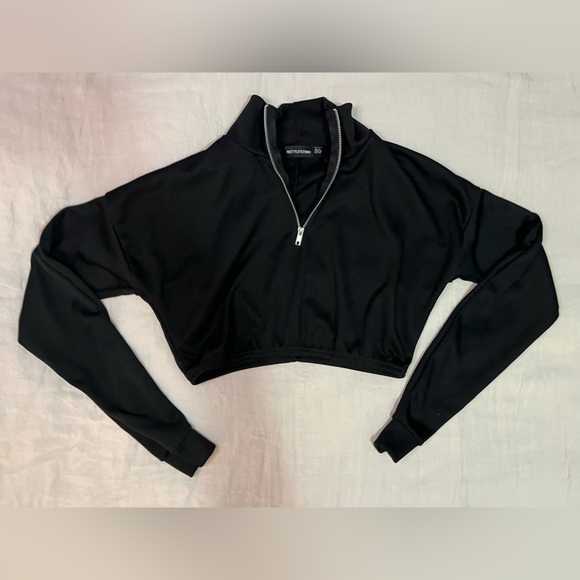PrettyLittleThing Black Zip Front Cropped Sweatshirt XS - Picture 6 of 8